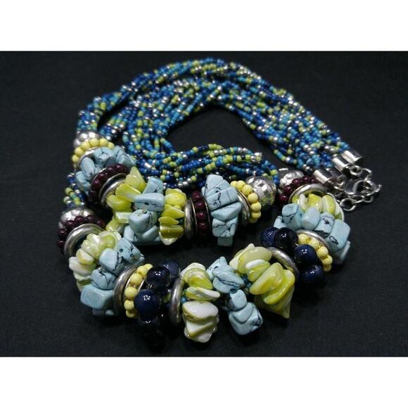 Chico's Blue Green Seed Bead Gemstone MOP Two Strand Necklace, 25 Inches - Picture 7 of 9